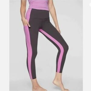 EUC Athleta Yin Color-block Pocket 7/8 Yoga Tight Legging Small Tall Gray Pink